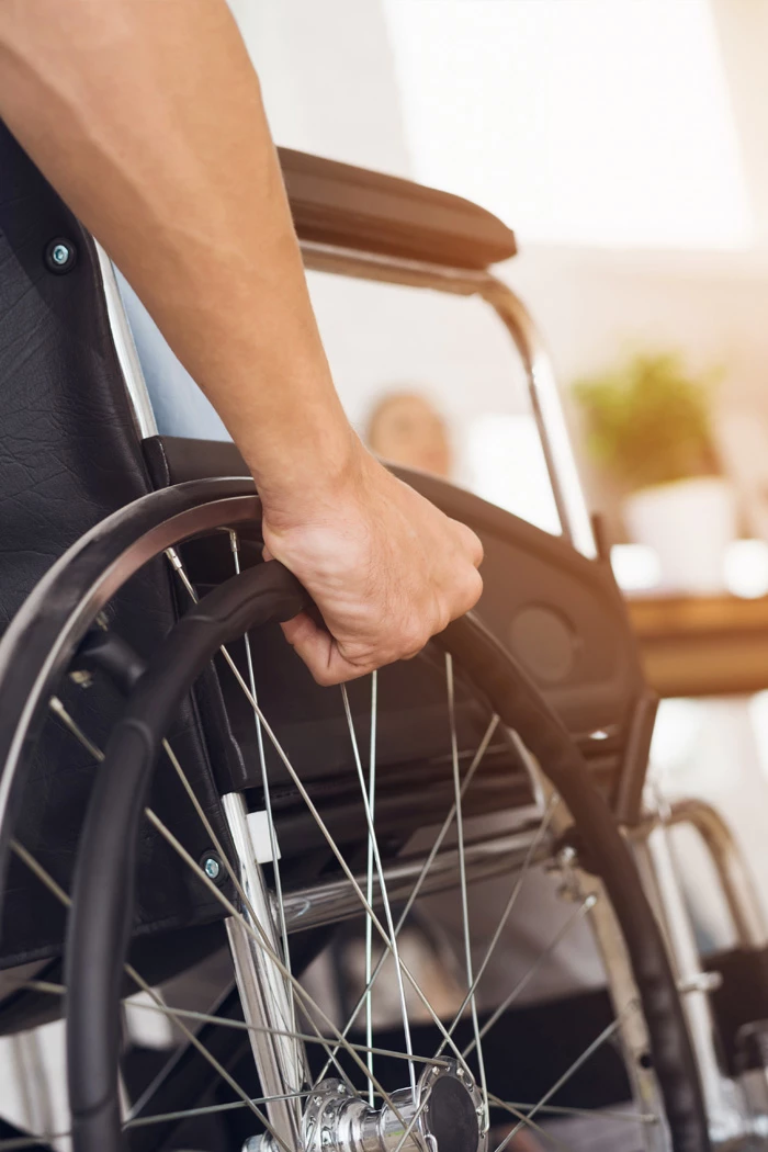 Injured man in wheelchair
